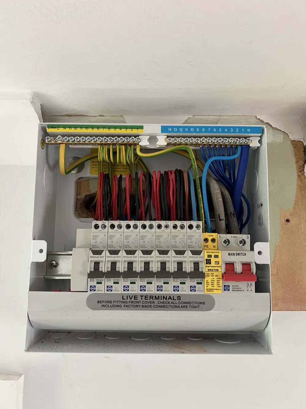 Consumer unit wiring, close up