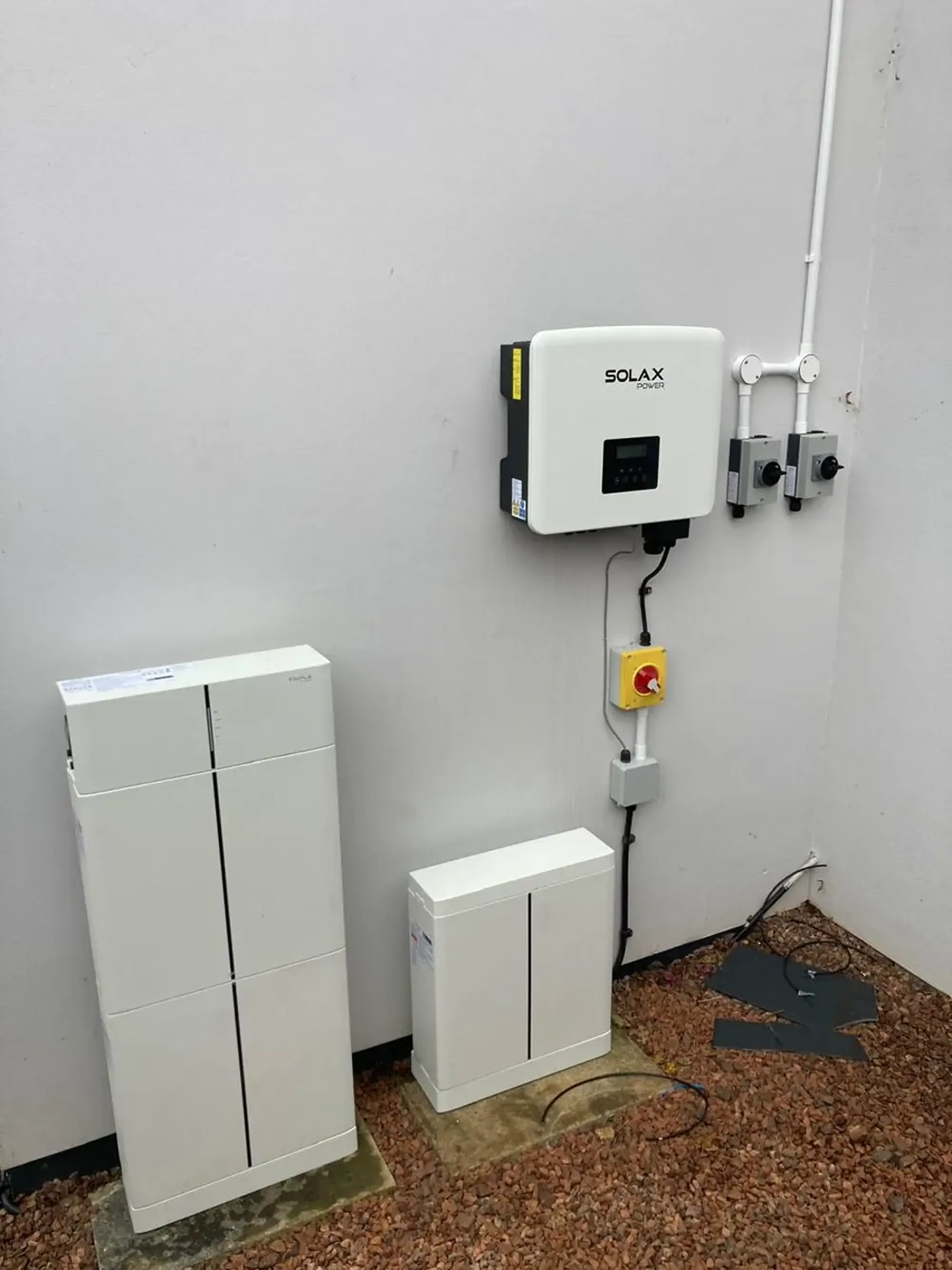 Solar inverter and battery installed in a garage