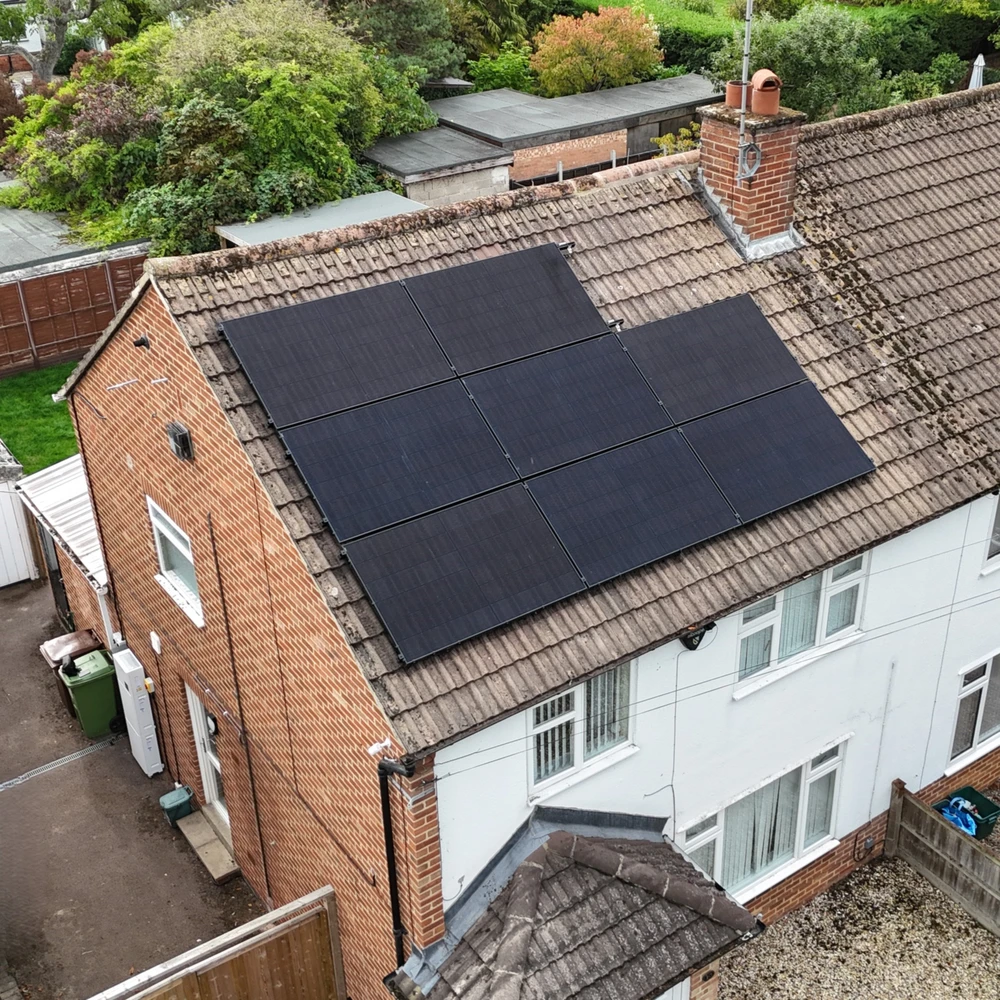 Aerial view of a solar PV array installed on a Cheltenham roof