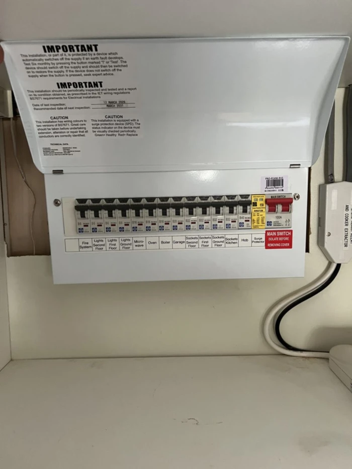 Finished consumer unit installation with fully labelled circuit directory